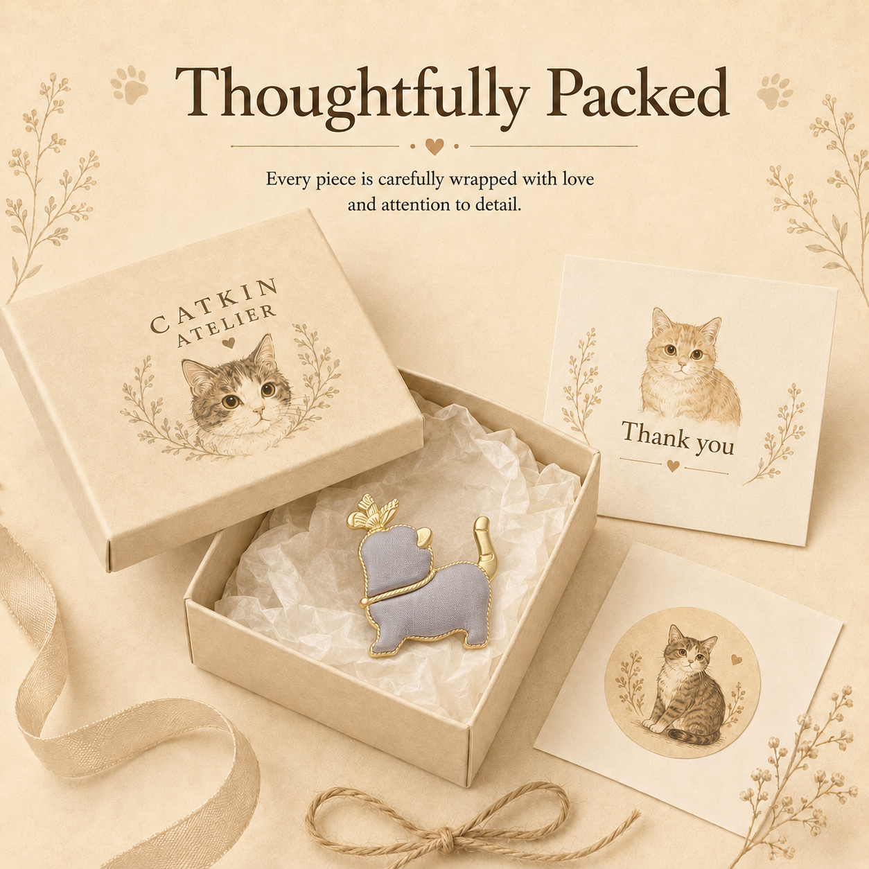 Handmade Custom Cat Brooch Pin – Chinese Silk Kitten Gift
